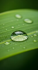 Macro Water Droplet on Green Leaf