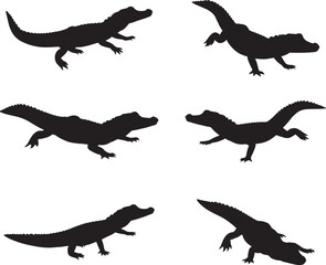 Collection of six alligator silhouettes in various poses