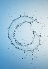 A vibrant blue image featuring a dynamic water splash forming an abstract, swirling shape