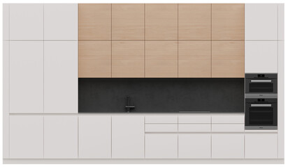 Top view of a modern and stylish kitchen with minimalist design and built-in appliances