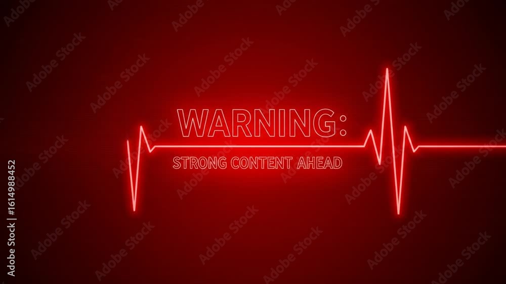Poster warning message display with neon heartbeat line on red background