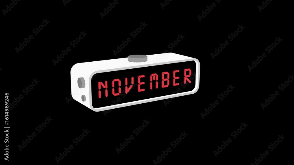 Poster digital display with word november in red on black background