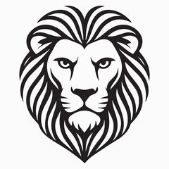 Black and White Lion Head Illustration – Hand-Drawn Tribal Style Vector Icon