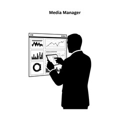 Media Manager Monitoring Digital Analytics Dashboard Silhouette &ndash; Data Visualization Concept
