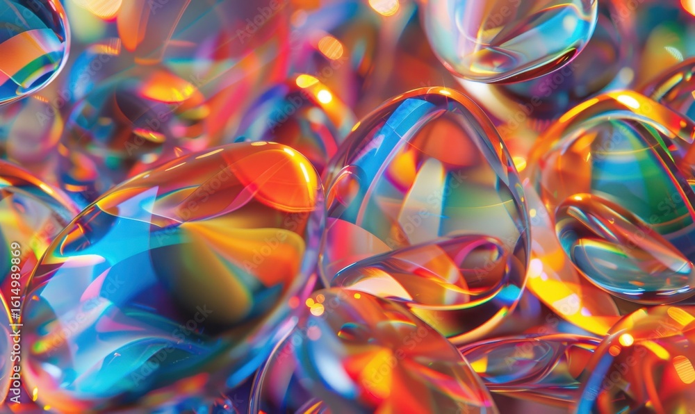 Poster abstract colorful iridescent shapes and light refraction background