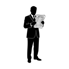 Silhouette of Businessman Reading Stock Market Newspaper &ndash; Financial News Vector Illustration