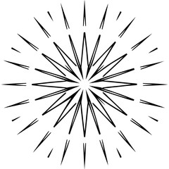 Obraz premium Sharp black lines radiate outwards from the center in a radial burst pattern with transparent background