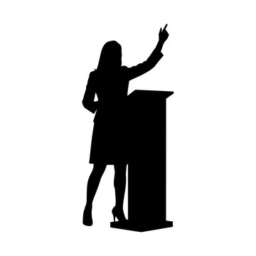 recommend clip art: Silhouette of Woman Speaking at Podium Pointing Upward – Public Speaking Vector Illustration