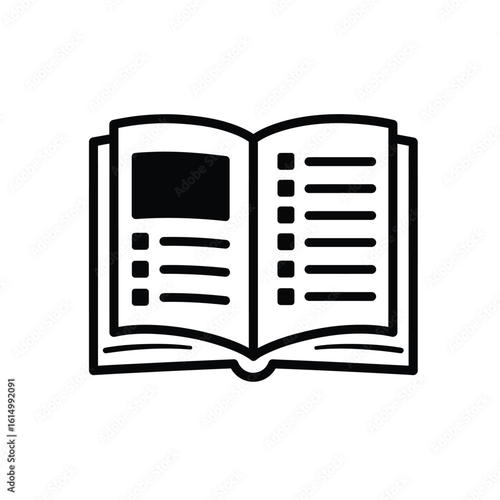 Poster open book with text and bullet points pages list
