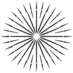 Black radiating rays form an abstract sunburst pattern against a transparent background