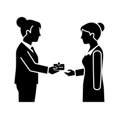 Businesswoman Handing Gift to Woman Silhouette &ndash; Corporate Reward Concept