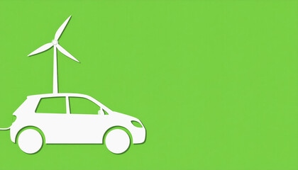 Car with a wind turbine on top showcasing wireless software updates for electric vehicles with copy space for text