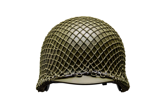 Green Military Helmet with Netting, Isolated on Transparent Background.
- Powered by Adobe