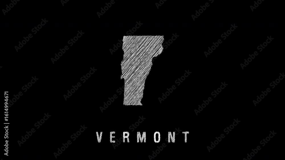 Poster vermont state contour appearing with scribble effect animation