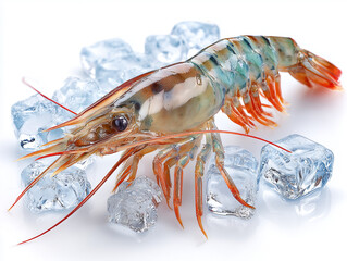Fresh raw shrimp seafood on ice.