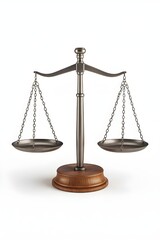 Justice Scale on White Background: Symbol of Law, Balance, and Fairness