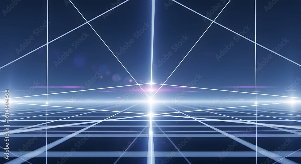 Poster abstract digital grid pattern with glowing lines creating a futuristic sci-fi tunnel effect