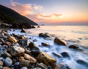 Rocky beach at sunrise