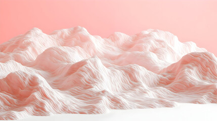 Soft, pale pink and white mountains against a pale rose backdrop.  A 3D render of textured, undulating peaks, creating a serene, almost candy-like landscape