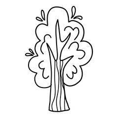 Hand-drawn cartoon tree illustration with bold trunk and leafy crown. Perfect for kids coloring books and nature-themed designs.  