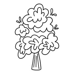 Hand-drawn cartoon tree illustration with bold trunk and leafy crown. Perfect for kids coloring books and nature-themed designs.  