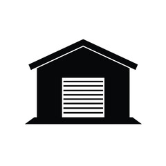 Black garage icon with rolling door white building