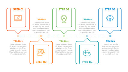 5 Steps Outline Square Infographic Element. Modern and clean design for presentations, reports, and web