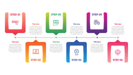 6 Steps Gradient Square Infographic Element. Modern and clean design for presentations, reports, and web