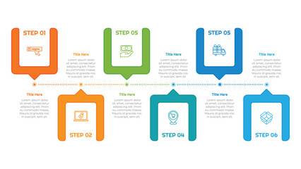 6 Steps Flat Square Infographic Element. Modern and clean design for presentations, reports, and web