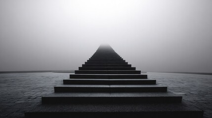 Stairway the sky fading into fog surreal and minimalist black and white architecture concept with dreamlike depth