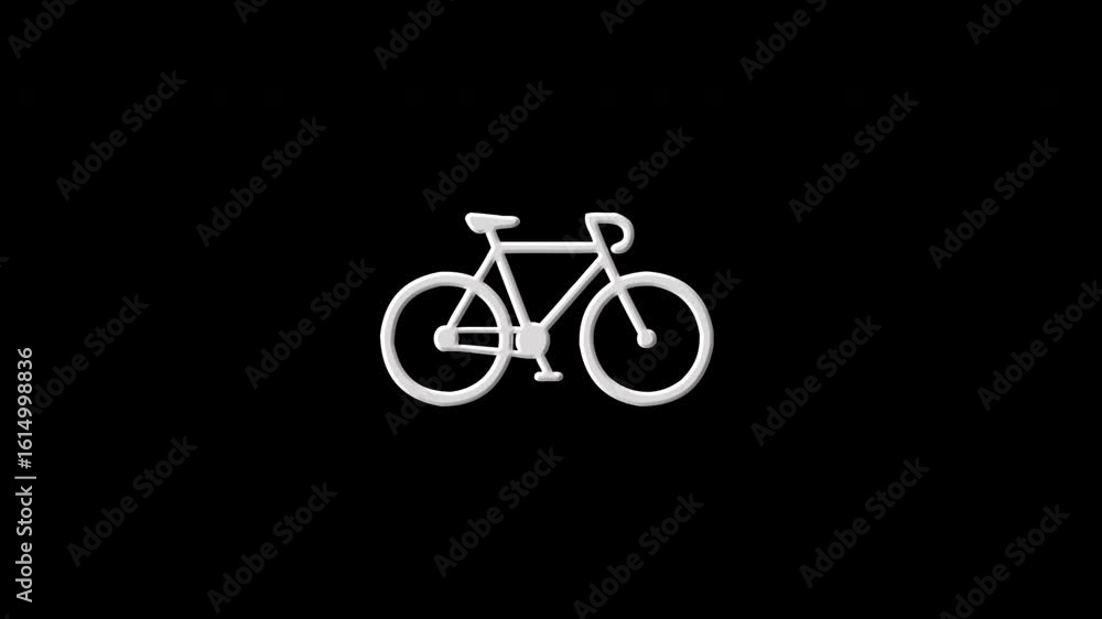 Poster bicycle icon forming and disintegrating animation on black background