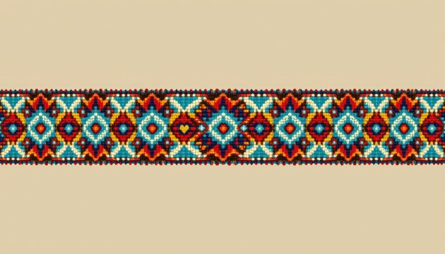 decorative border pattern made from interlocked native american bead designs in turquoise, red