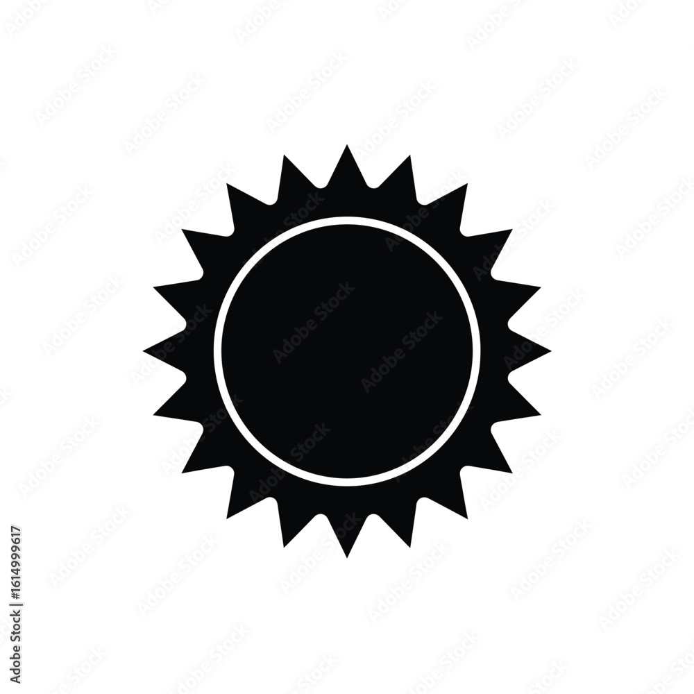 Poster black sun icon with sharp rays and circular outline
