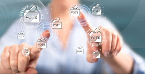 Woman touching an online voting concept