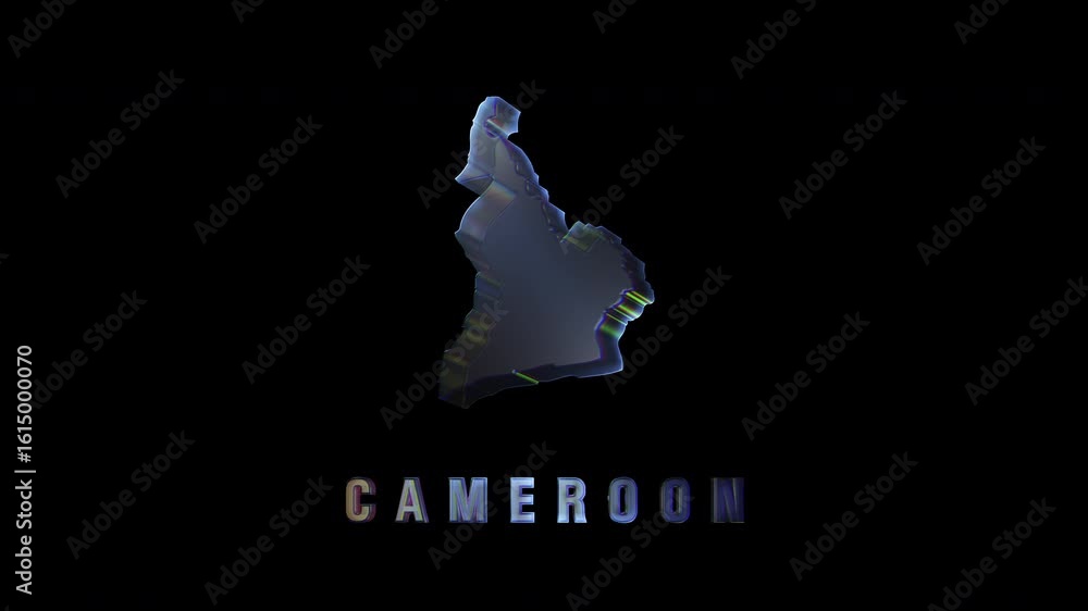Poster glitching and distorting map of cameroon on black background