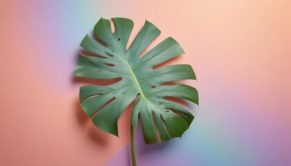 Monstera leaf on a solid background. Flat lay, place for text. Trendy color of year