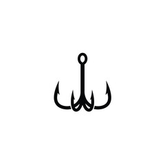 Black treble fishing hook icon sharp metal