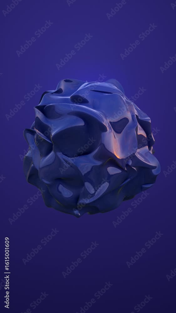 Poster glossy, sculptural blue abstract shape floating against a smooth purple background in a minimalistic