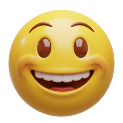 Fototapeta premium Happy yellow emoji face showing big smile with cheerful expression
