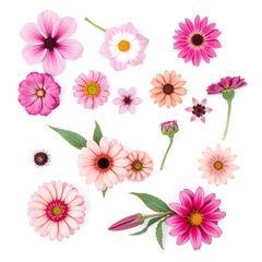 Pink wildflowers and botanical specimens arranged in artistic pattern for nature-inspired creative projects