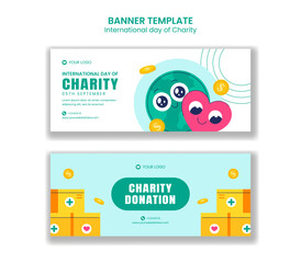 Horizontal Banner Design for International Charity Day in Flat Cartoon Style
