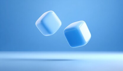 Two light-blue cubes float against a light-blue backdrop