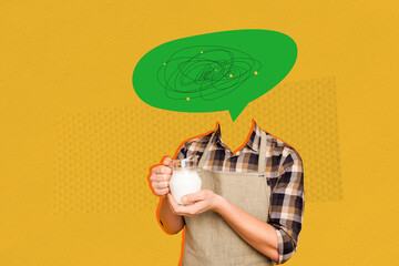 Composite sketch design artwork 3D photo collage of box speech cloud comic chat cloud head man body...