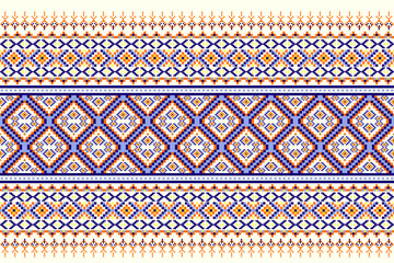 Ikat ethnic abstract geometric embroidery knitting element seamless on yellow background pattern. Native decorative design for fabric, fashion, texture, wallpaper, border, line, lace, decoration