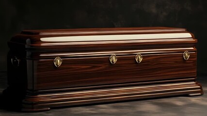 Elegant wooden casket displayed in an intimate setting during a somber occasion
