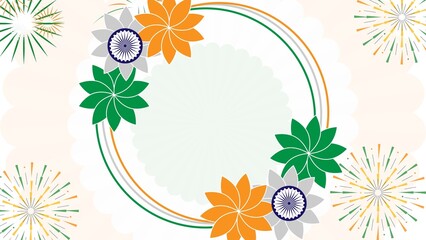 Vibrant Indian National Holiday Frame with Tricolor Flowers and Festive Fireworks, a Symbol of Celebration and Patriotic Spirit