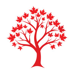 Obraz premium Minimalist red maple tree silhouette isolated on white background