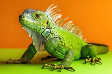 Obraz premium Green iguana basking with intense gaze