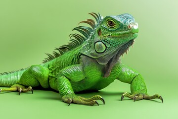 Green iguana basking with intense gaze