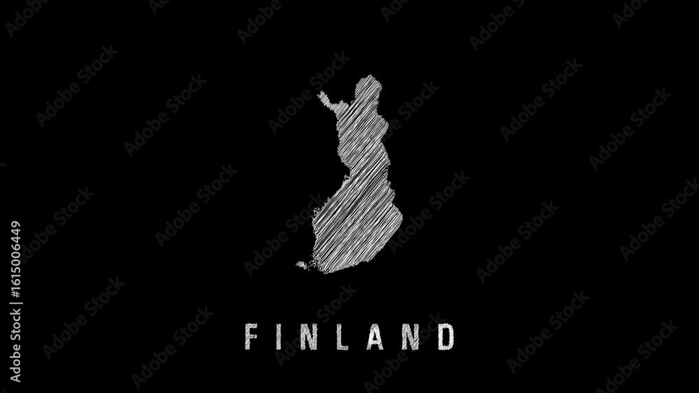 Poster finland map appearing with scribble effect on black background